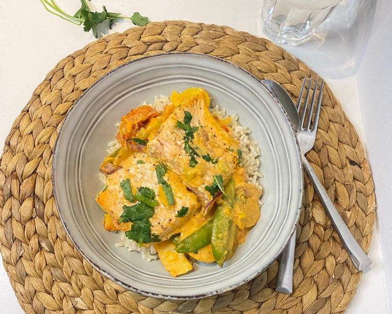 Rode Curry met zalm uit de oven