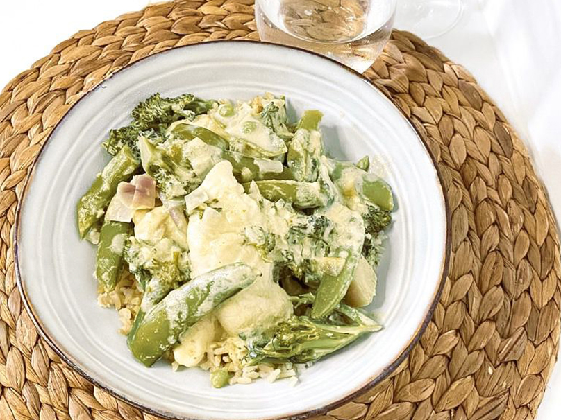 Groene curry met kip uit de oven